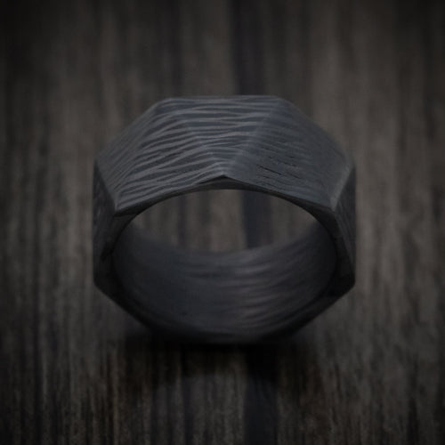 North XV - Faceted Side-Cut Carbon Fiber Men's Wedding Ring - view 2 - Nura Lab