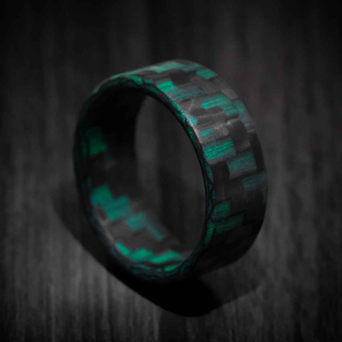 King Edward XIV - Carbon Fiber Green Glow Men's Wedding Ring - Nura Lab