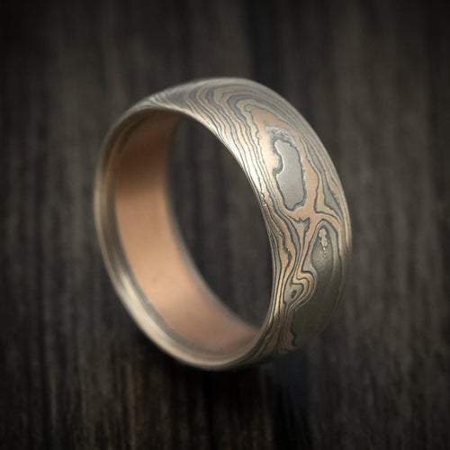 Evernorth XII - Handmade 14K Mokume Gane Woodgrain Pattern Men's Wedding Ring - Nura Lab