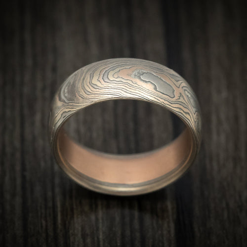 Evernorth XII - Handmade 14K Mokume Gane Woodgrain Pattern Men's Wedding Ring - view 2 - Nura Lab