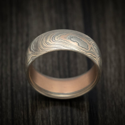Evernorth XII - Handmade 14K Mokume Gane Woodgrain Pattern Men's Wedding Ring - view 2 - Nura Lab