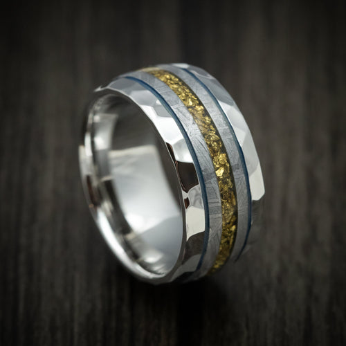 Southern Cross XVII - Cobalt Men's Wedding Ring with Gibeon Meteorite and Gold Nugget Inlays Band - Nura Lab