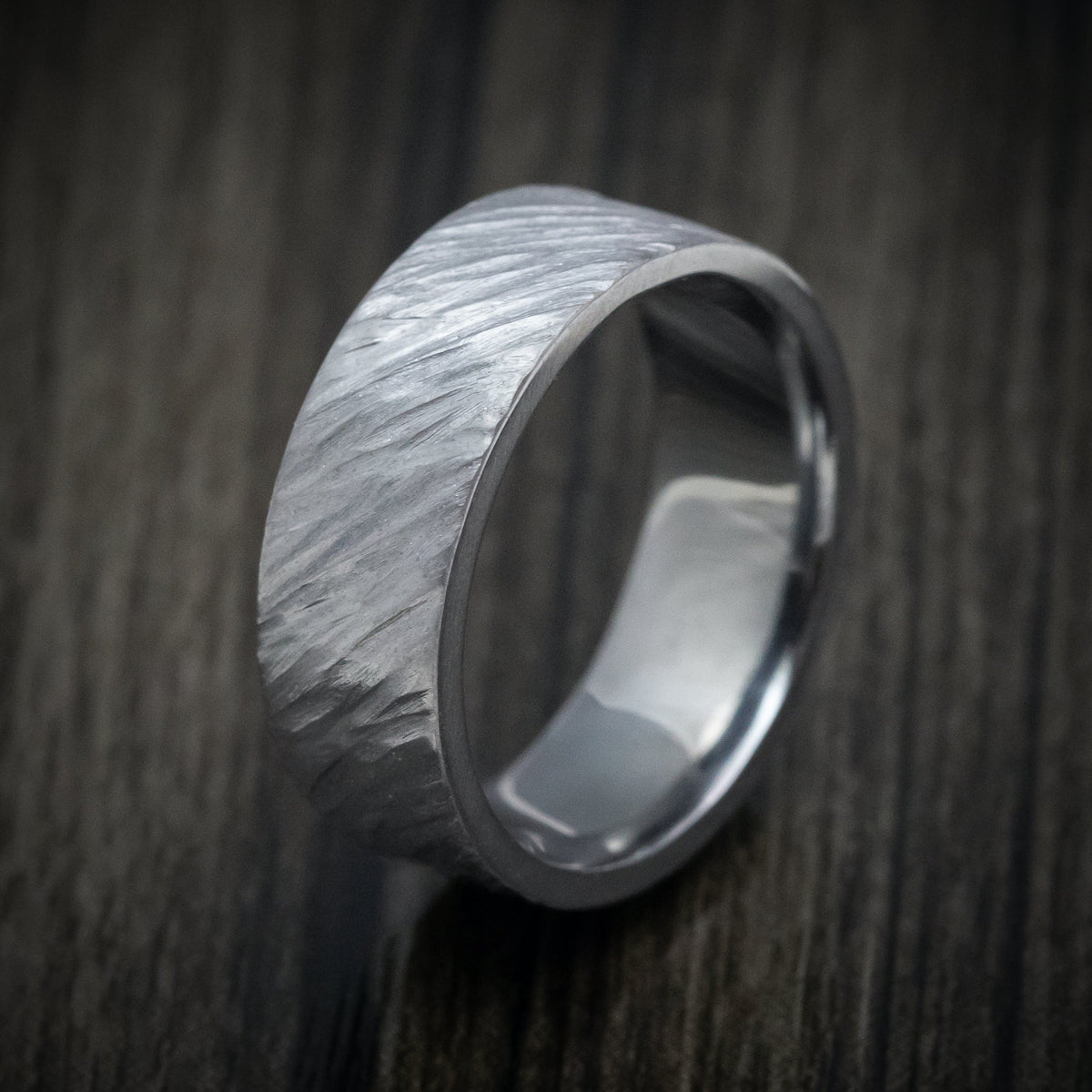 Endeavour XIII - Tantalum Angled Tree Bark Finish Men's Wedding Ring - view 4 - Nura Lab
