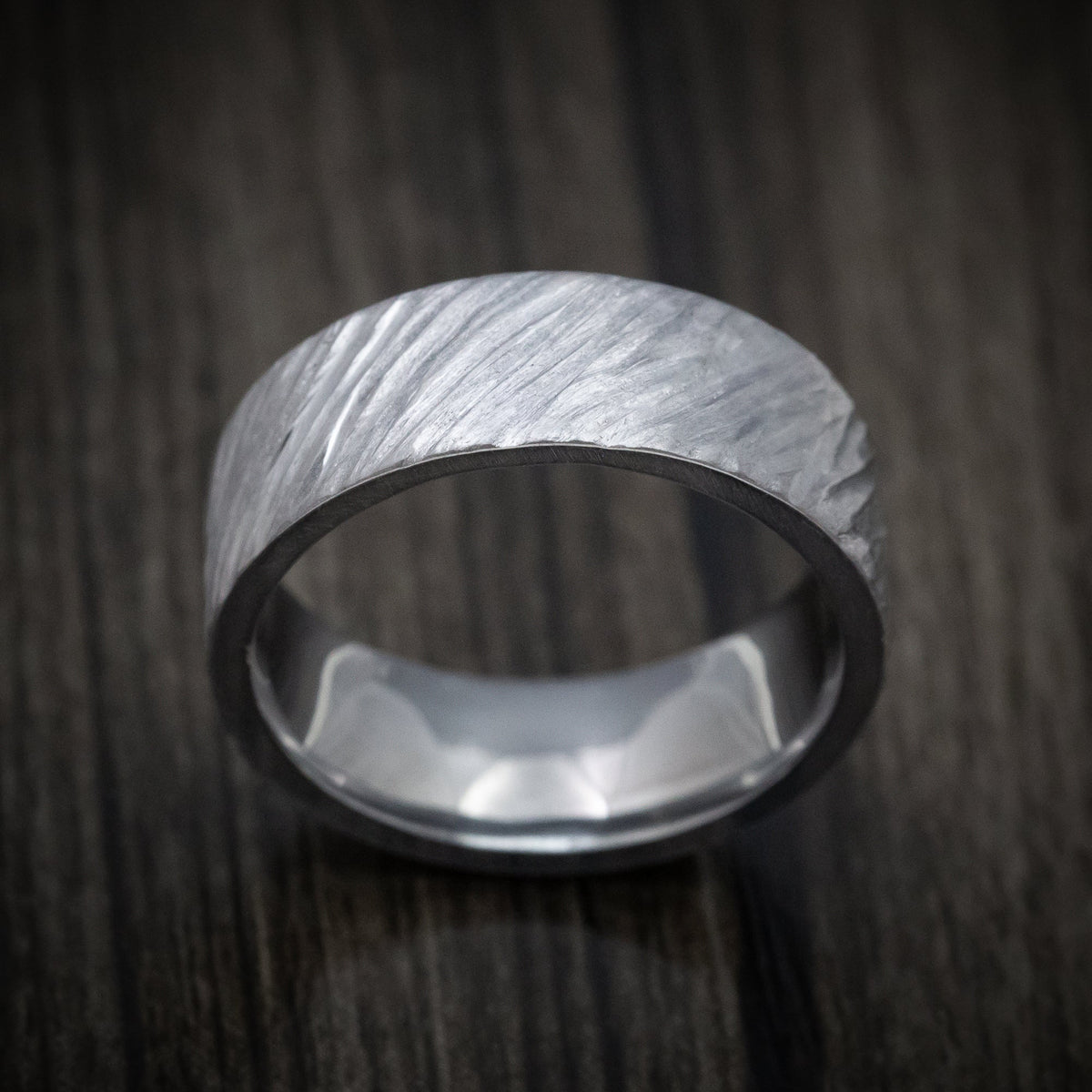 Endeavour XIII - Tantalum Angled Tree Bark Finish Men's Wedding Ring - view 2 - Nura Lab