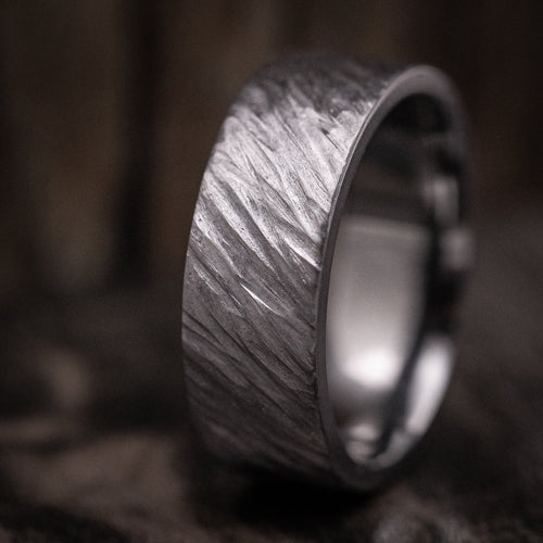 Endeavour XIII - Tantalum Angled Tree Bark Finish Men's Wedding Ring - view 5 - Nura Lab
