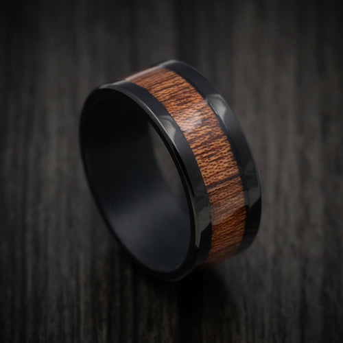 Valor XIII - Black Tantalum Band with Wood Inlay Men's Wedding Ring - Nura Lab