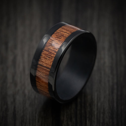 Valor XIII - Black Tantalum Band with Wood Inlay Men's Wedding Ring - view 4 - Nura Lab