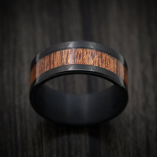 Valor XIII - Black Tantalum Band with Wood Inlay Men's Wedding Ring - view 2 - Nura Lab