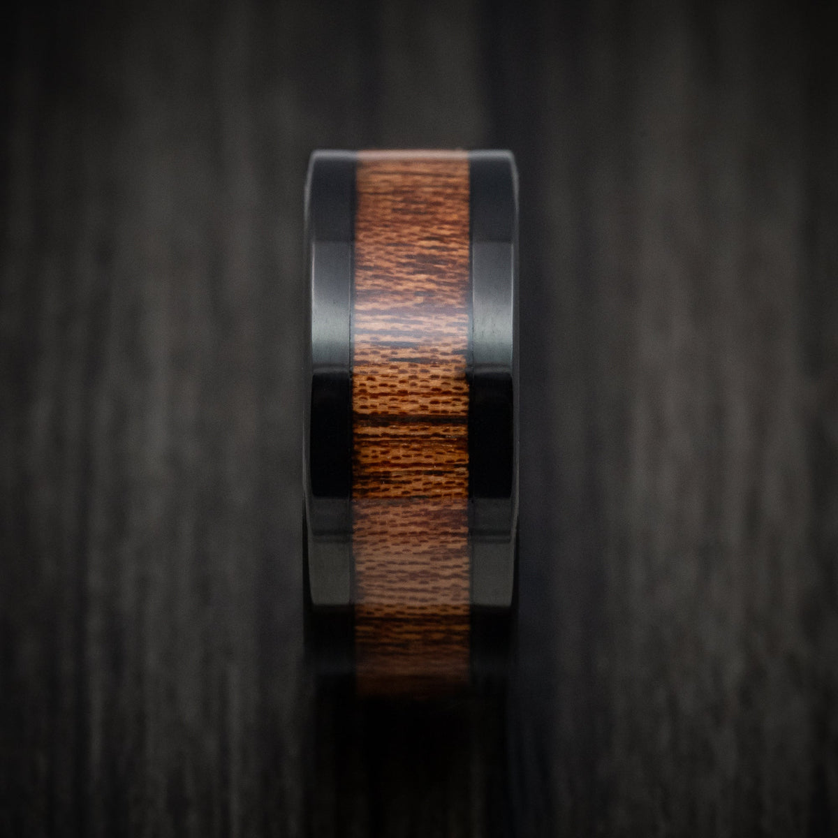 Valor XIII - Black Tantalum Band with Wood Inlay Men's Wedding Ring - view 3 - Nura Lab