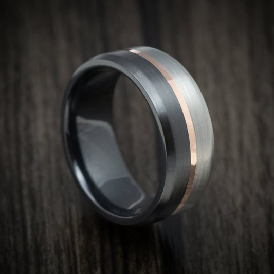 Navigator XVII - Two-Tone Black and Silver Zirconium with 14k Gold Inlay Custom Men's Wedding Ring - Nura Lab