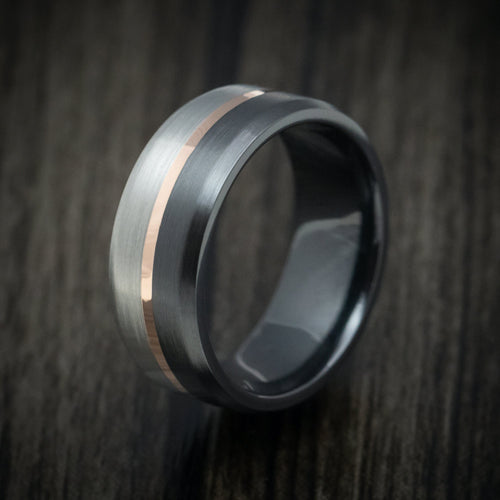 Navigator XVII - Two-Tone Black and Silver Zirconium with 14k Gold Inlay Custom Men's Wedding Ring - view 4 - Nura Lab