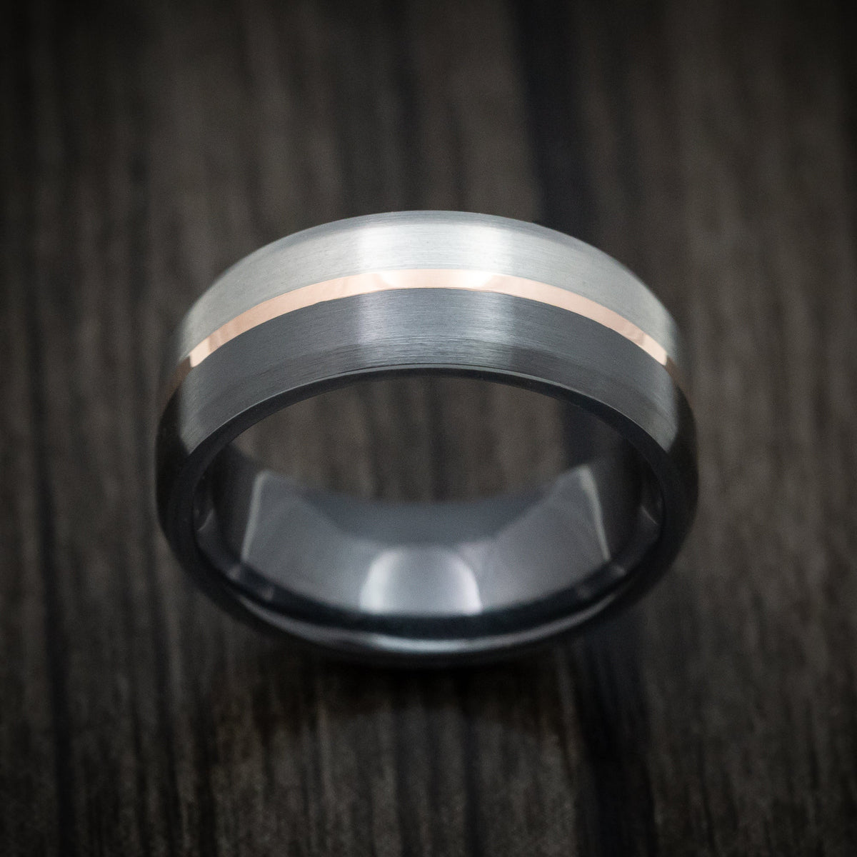 Navigator XVII - Two-Tone Black and Silver Zirconium with 14k Gold Inlay Custom Men's Wedding Ring - view 2 - Nura Lab