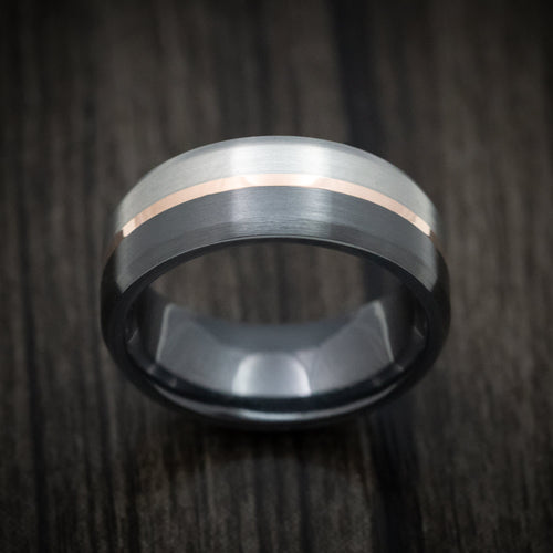 Navigator XVII - Two-Tone Black and Silver Zirconium with 14k Gold Inlay Custom Men's Wedding Ring - view 2 - Nura Lab