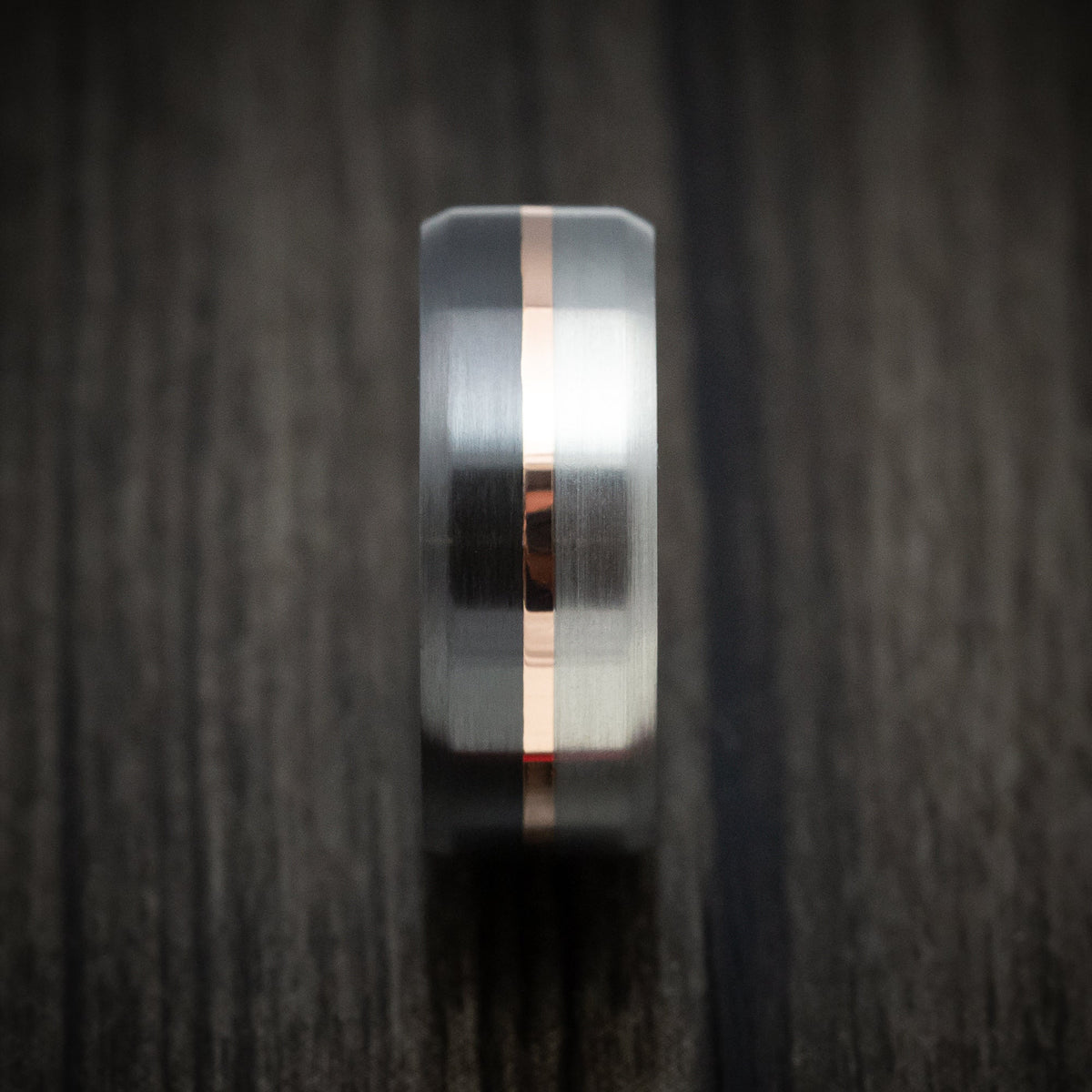 Navigator XVII - Two-Tone Black and Silver Zirconium with 14k Gold Inlay Custom Men's Wedding Ring - view 3 - Nura Lab