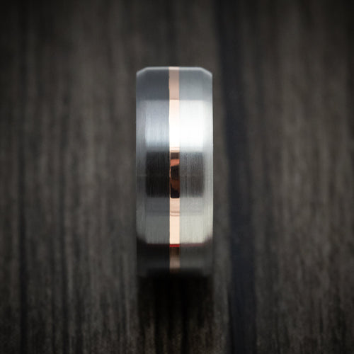 Navigator XVII - Two-Tone Black and Silver Zirconium with 14k Gold Inlay Custom Men's Wedding Ring - view 3 - Nura Lab