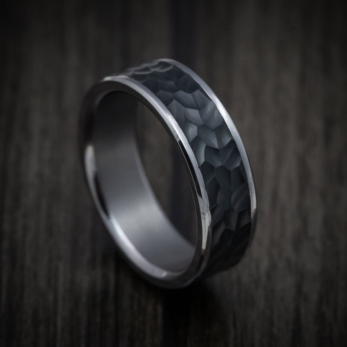 Fiord XIII - Tantalum Band with Hammered Carbon Fiber Inlay Men's Wedding Ring - Nura Lab