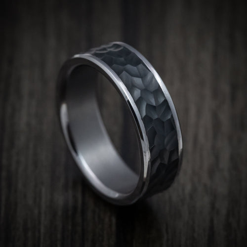 Fiord XIII - Tantalum Band with Hammered Carbon Fiber Inlay Men's Wedding Ring - Nura Lab