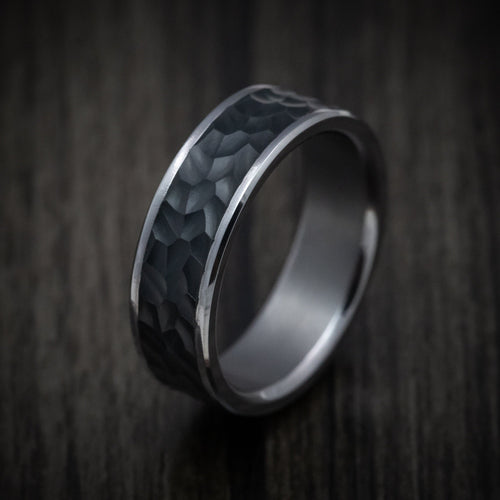 Fiord XIII - Tantalum Band with Hammered Carbon Fiber Inlay Men's Wedding Ring - view 4 - Nura Lab