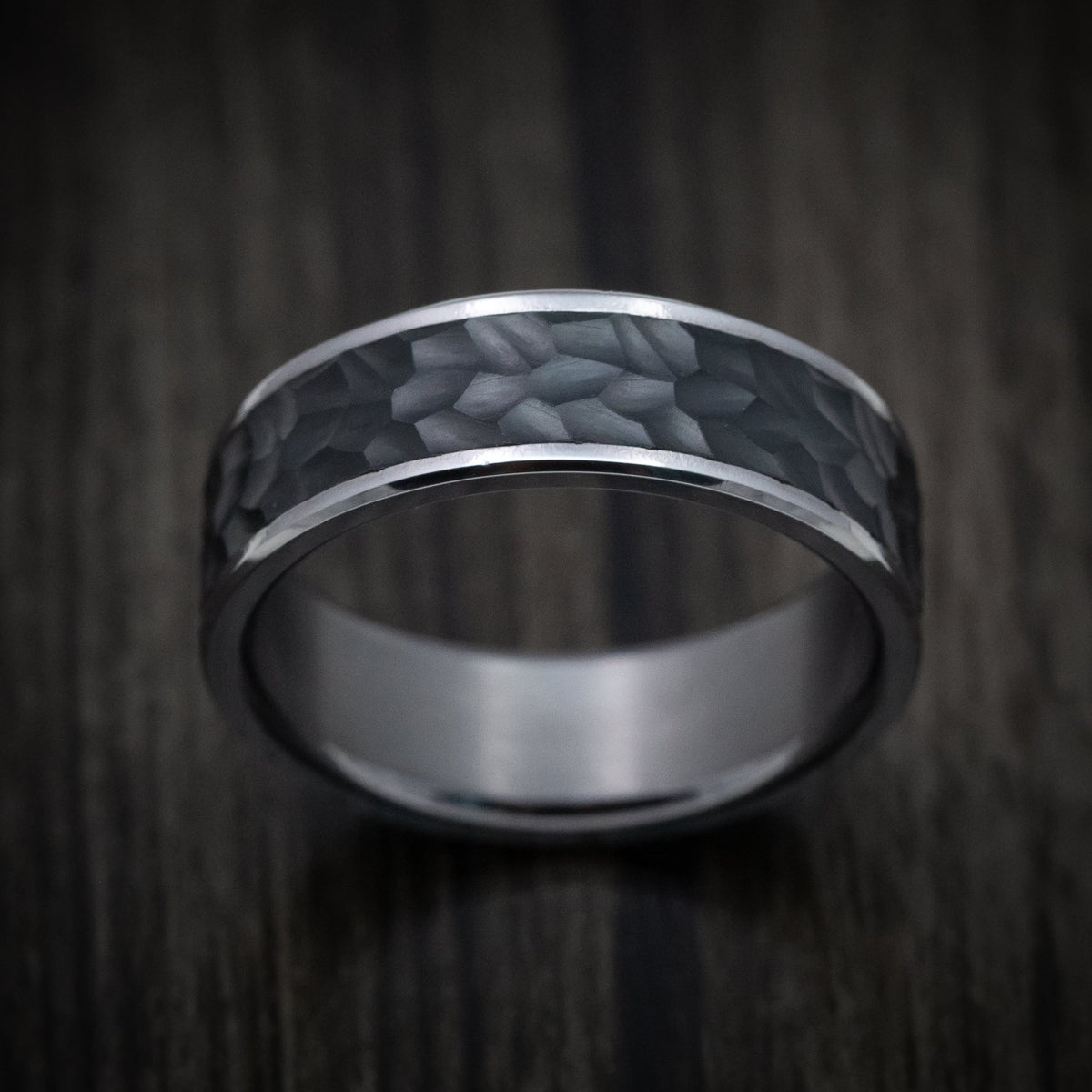 Fiord XIII - Tantalum Band with Hammered Carbon Fiber Inlay Men's Wedding Ring - view 2 - Nura Lab