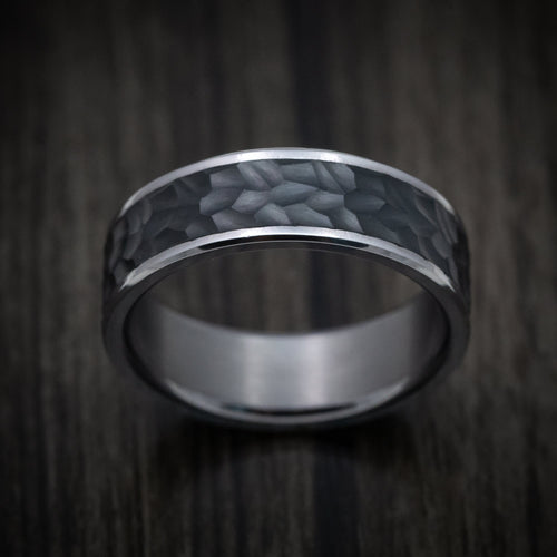 Fiord XIII - Tantalum Band with Hammered Carbon Fiber Inlay Men's Wedding Ring - view 2 - Nura Lab