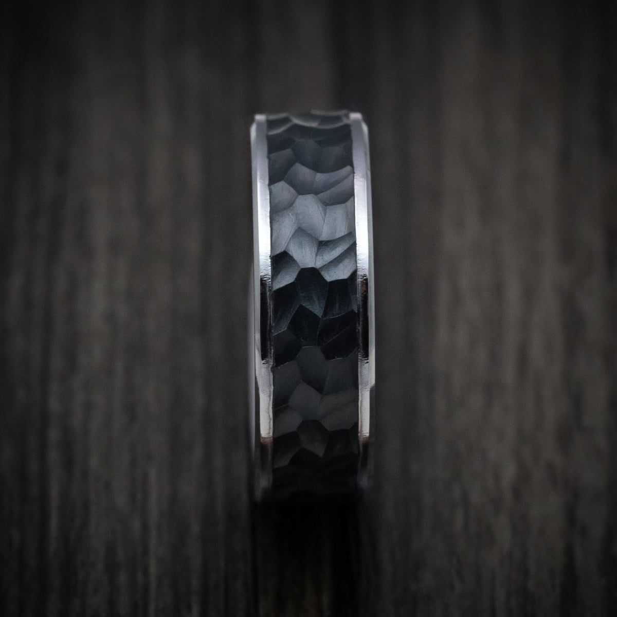 Fiord XIII - Tantalum Band with Hammered Carbon Fiber Inlay Men's Wedding Ring - view 3 - Nura Lab