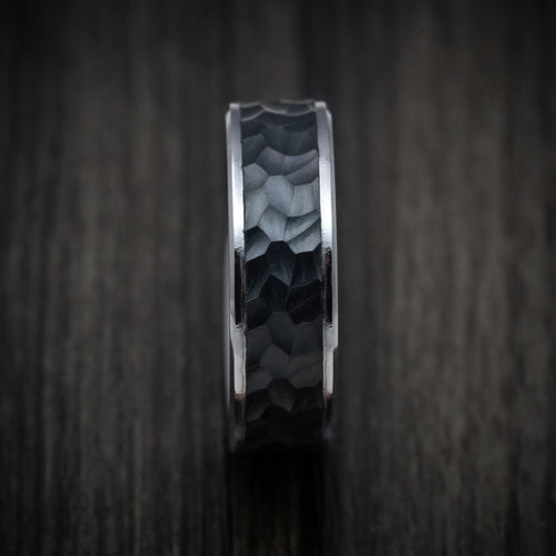 Fiord XIII - Tantalum Band with Hammered Carbon Fiber Inlay Men's Wedding Ring - view 3 - Nura Lab