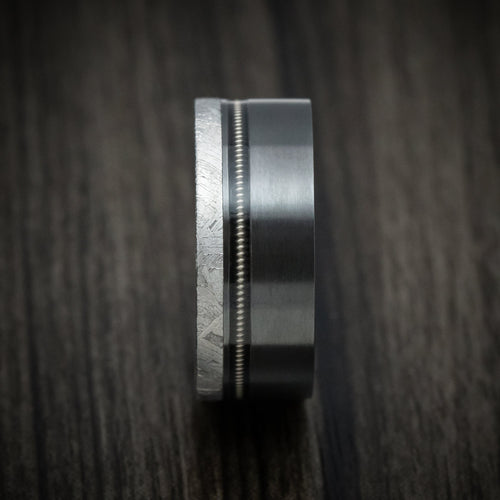 Midnight XVII - Black Zirconium Guitar String Men's Wedding Ring with Gibeon Meteorite Inlay Band - view 3 - Nura Lab