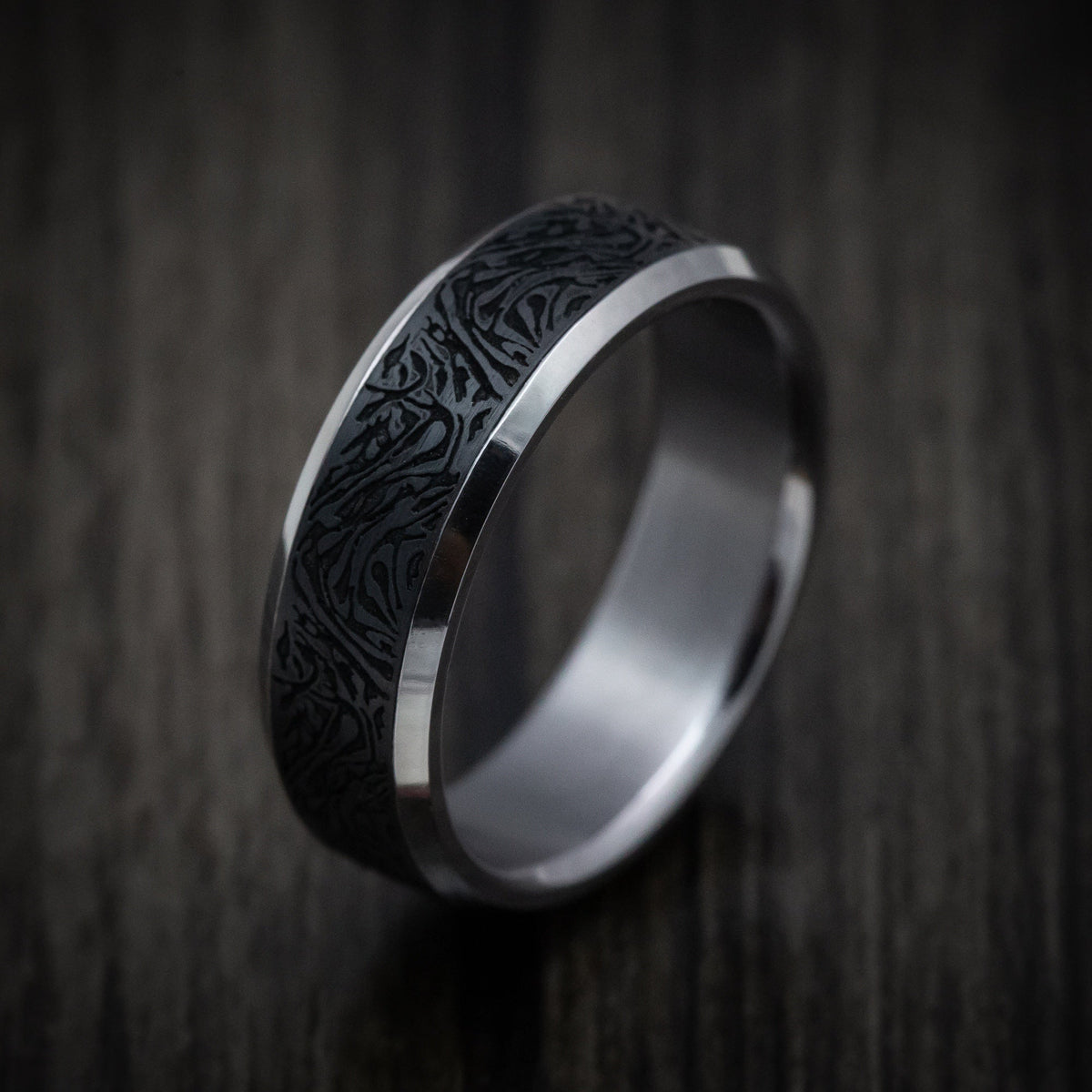 Ridge XIV - Tantalum Band with Carbon Fiber Inlay Men's Wedding Ring - view 4 - Nura Lab