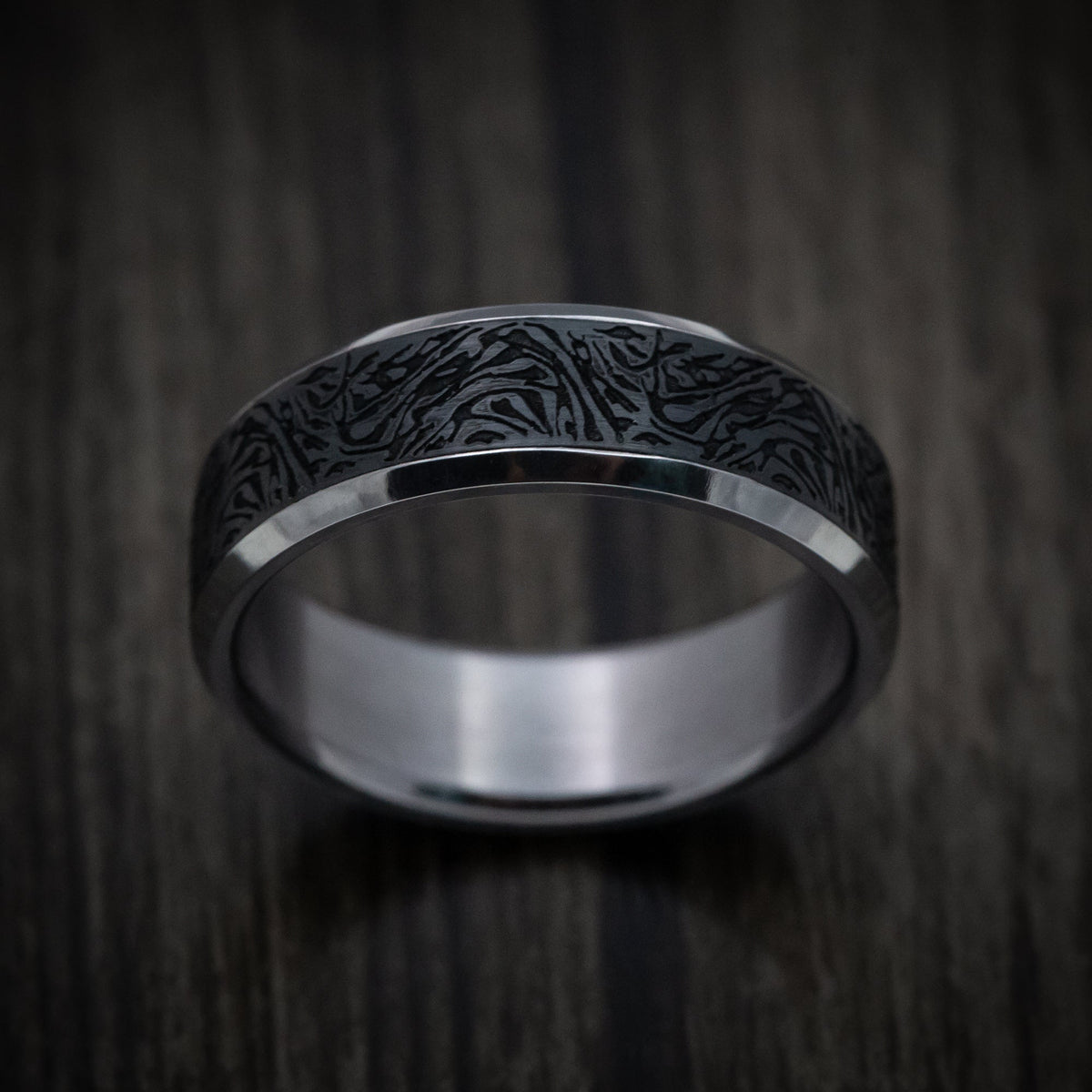 Ridge XIV - Tantalum Band with Carbon Fiber Inlay Men's Wedding Ring - view 2 - Nura Lab