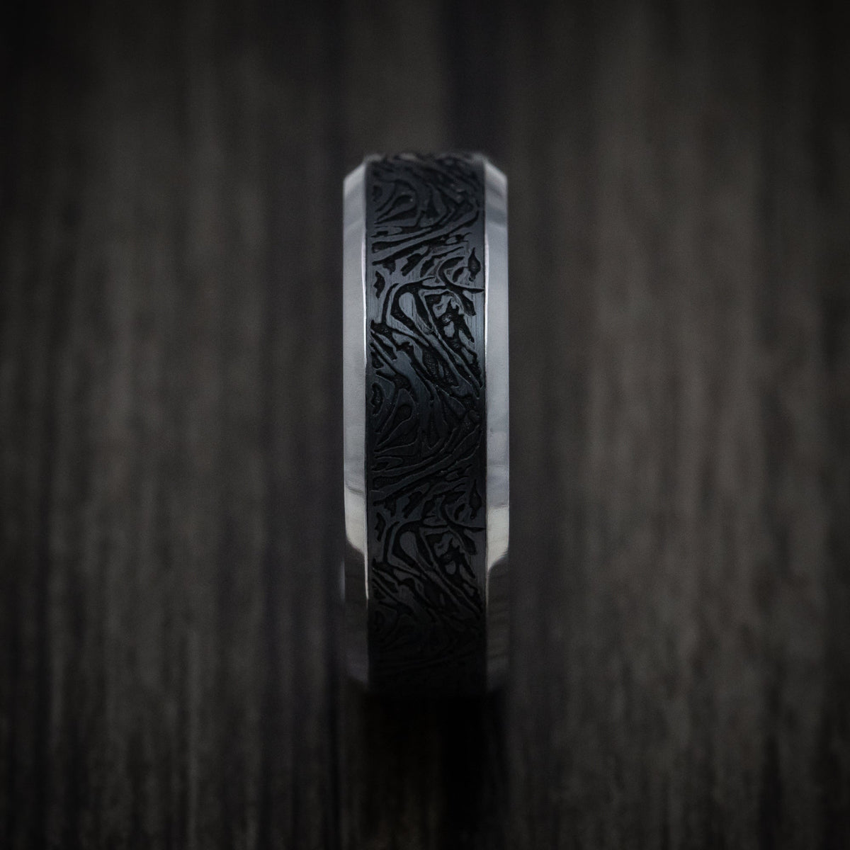 Ridge XIV - Tantalum Band with Carbon Fiber Inlay Men's Wedding Ring - view 3 - Nura Lab
