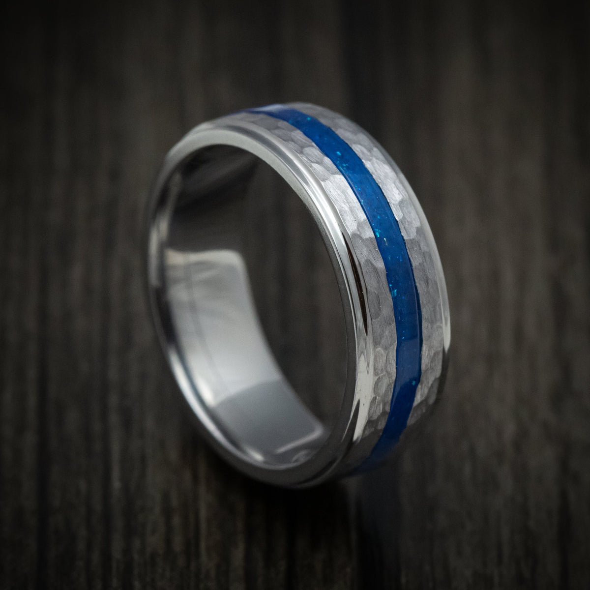 Steel XIII - Tantalum Men's Wedding Ring with DiamondCast Inlay Hammered Band - Nura Lab