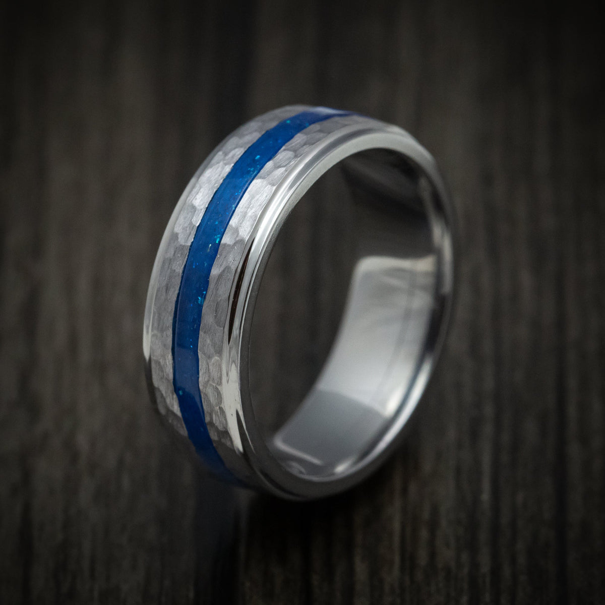 Steel XIII - Tantalum Men's Wedding Ring with DiamondCast Inlay Hammered Band - view 4 - Nura Lab