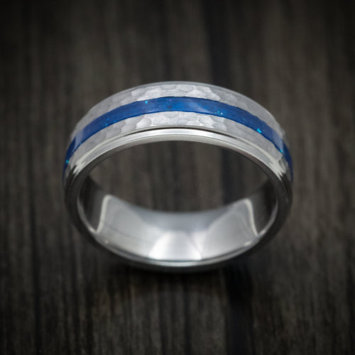 Steel XIII - Tantalum Men's Wedding Ring with DiamondCast Inlay Hammered Band - view 2 - Nura Lab