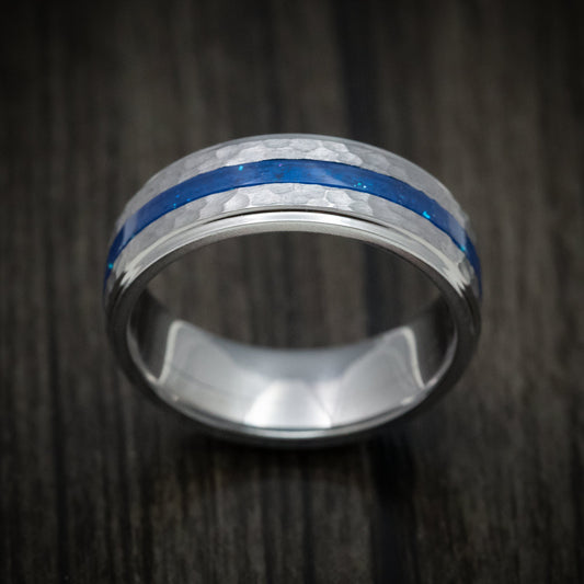 Steel XIII - Tantalum Men's Wedding Ring with DiamondCast Inlay Hammered Band - view 2 - Nura Lab