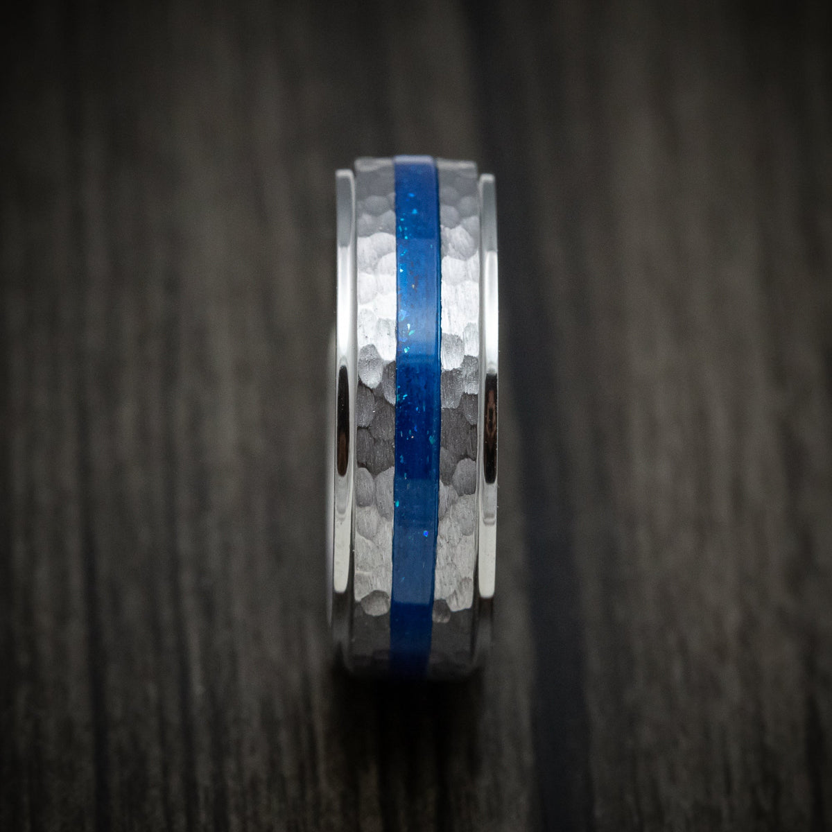 Steel XIII - Tantalum Men's Wedding Ring with DiamondCast Inlay Hammered Band - view 3 - Nura Lab