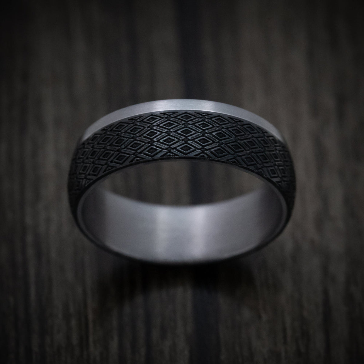 Vanguard XIV - Tantalum Band with Harlequin Pattern Carbon Fiber Inlay Men's Wedding Ring - view 2 - Nura Lab