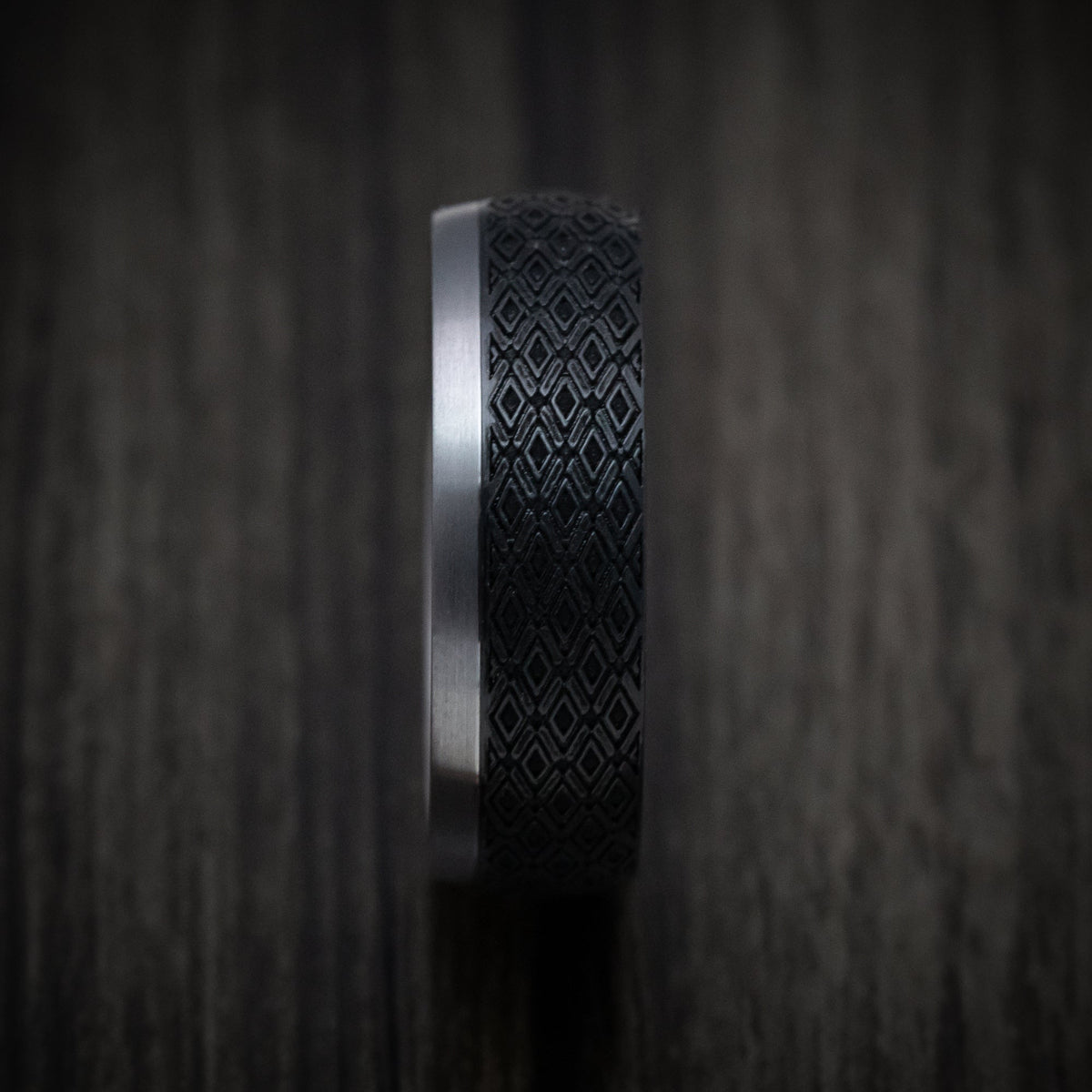 Vanguard XIV - Tantalum Band with Harlequin Pattern Carbon Fiber Inlay Men's Wedding Ring - view 3 - Nura Lab
