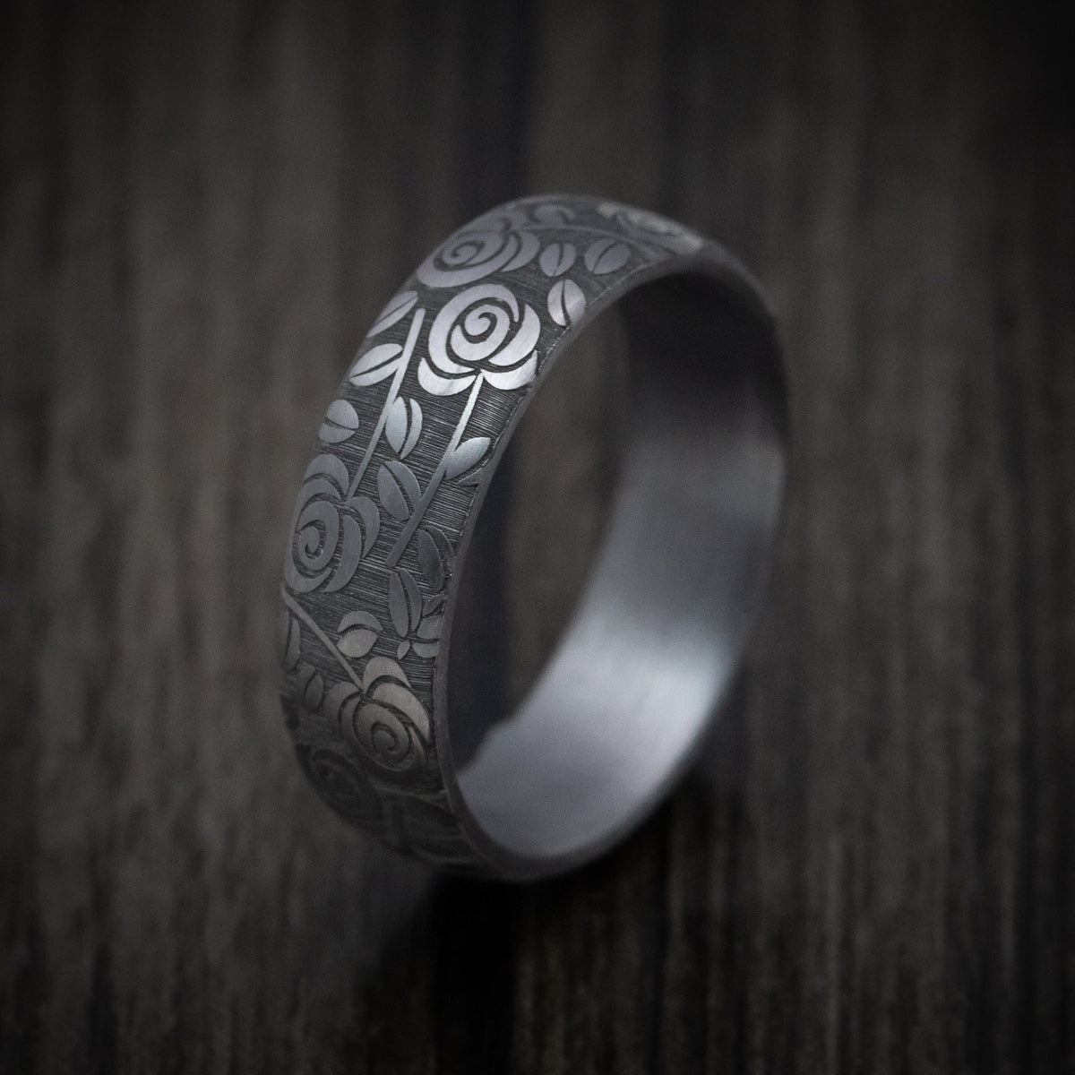 Dominion XIV - Tantalum Band with Floral Design Pattern Men's Wedding Ring - view 4 - Nura Lab