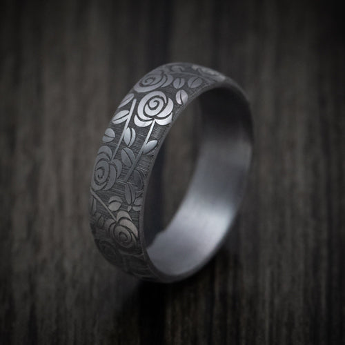 Dominion XIV - Tantalum Band with Floral Design Pattern Men's Wedding Ring - view 4 - Nura Lab