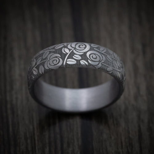 Dominion XIV - Tantalum Band with Floral Design Pattern Men's Wedding Ring - view 2 - Nura Lab