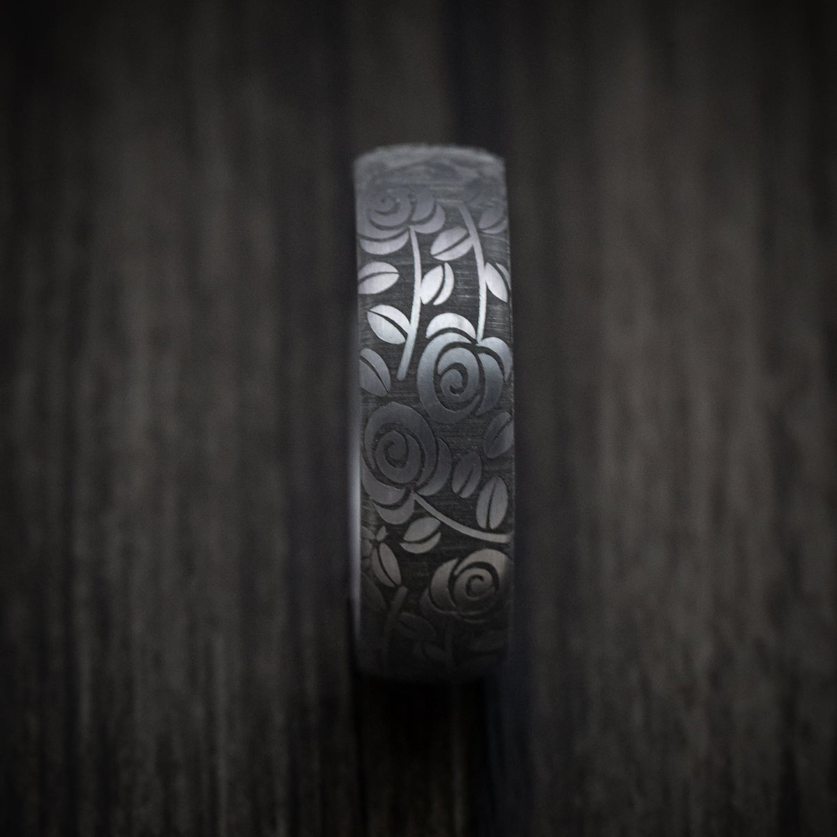 Dominion XIV - Tantalum Band with Floral Design Pattern Men's Wedding Ring - view 3 - Nura Lab