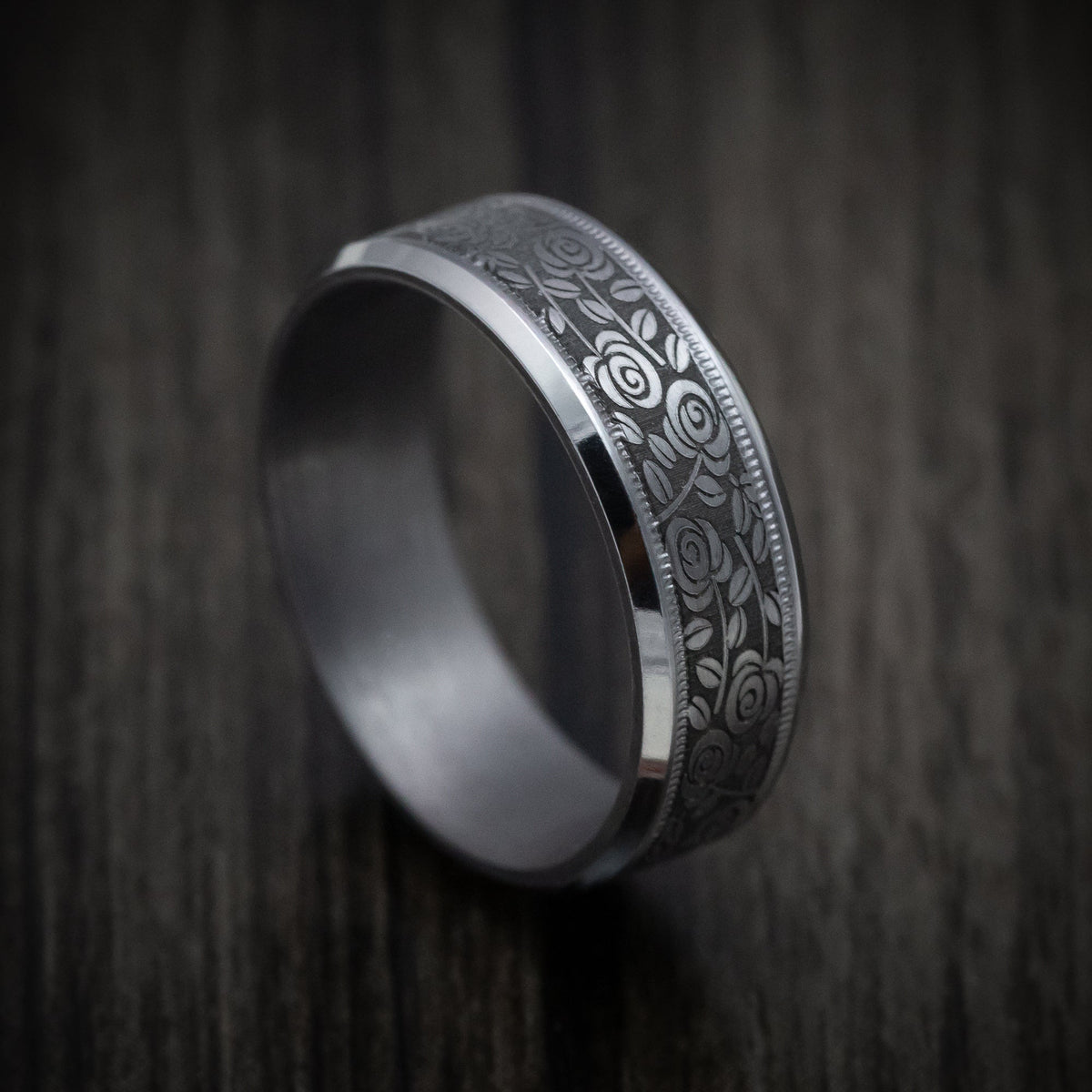 Valorant XIII - Tantalum Band with Floral Design Pattern Men's Wedding Ring - Nura Lab