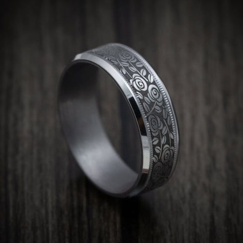 Valorant XIII - Tantalum Band with Floral Design Pattern Men's Wedding Ring - Nura Lab