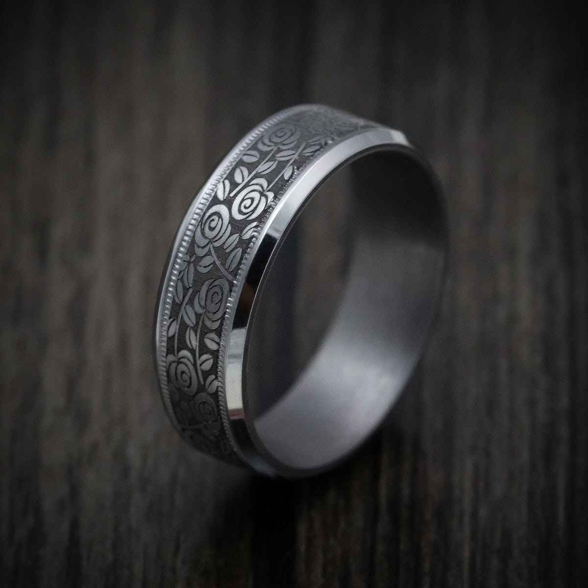 Valorant XIII - Tantalum Band with Floral Design Pattern Men's Wedding Ring - view 4 - Nura Lab