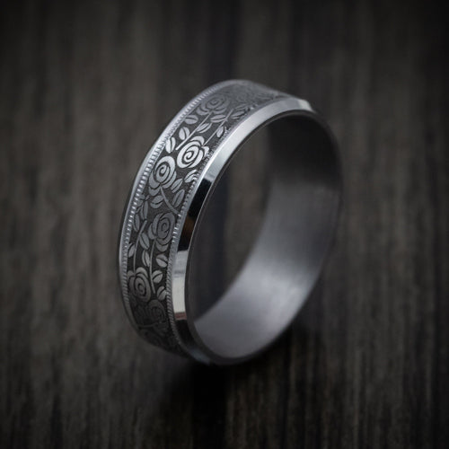 Valorant XIII - Tantalum Band with Floral Design Pattern Men's Wedding Ring - view 4 - Nura Lab