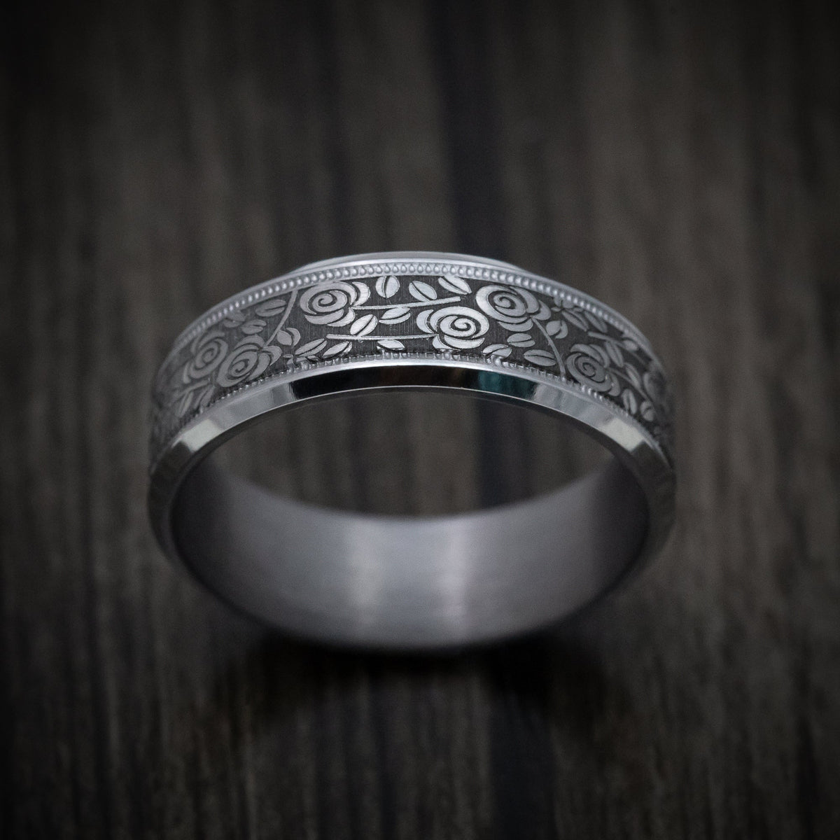 Valorant XIII - Tantalum Band with Floral Design Pattern Men's Wedding Ring - view 2 - Nura Lab