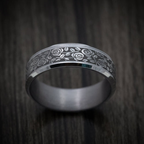 Valorant XIII - Tantalum Band with Floral Design Pattern Men's Wedding Ring - view 2 - Nura Lab