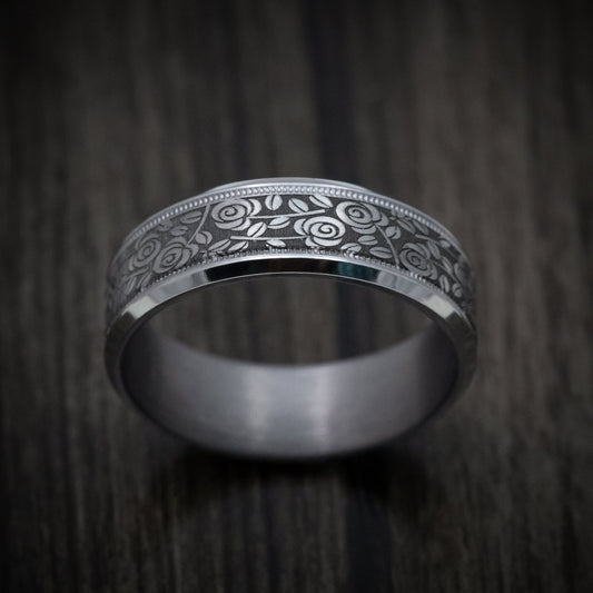 Valorant XIII - Tantalum Band with Floral Design Pattern Men's Wedding Ring - view 2 - Nura Lab