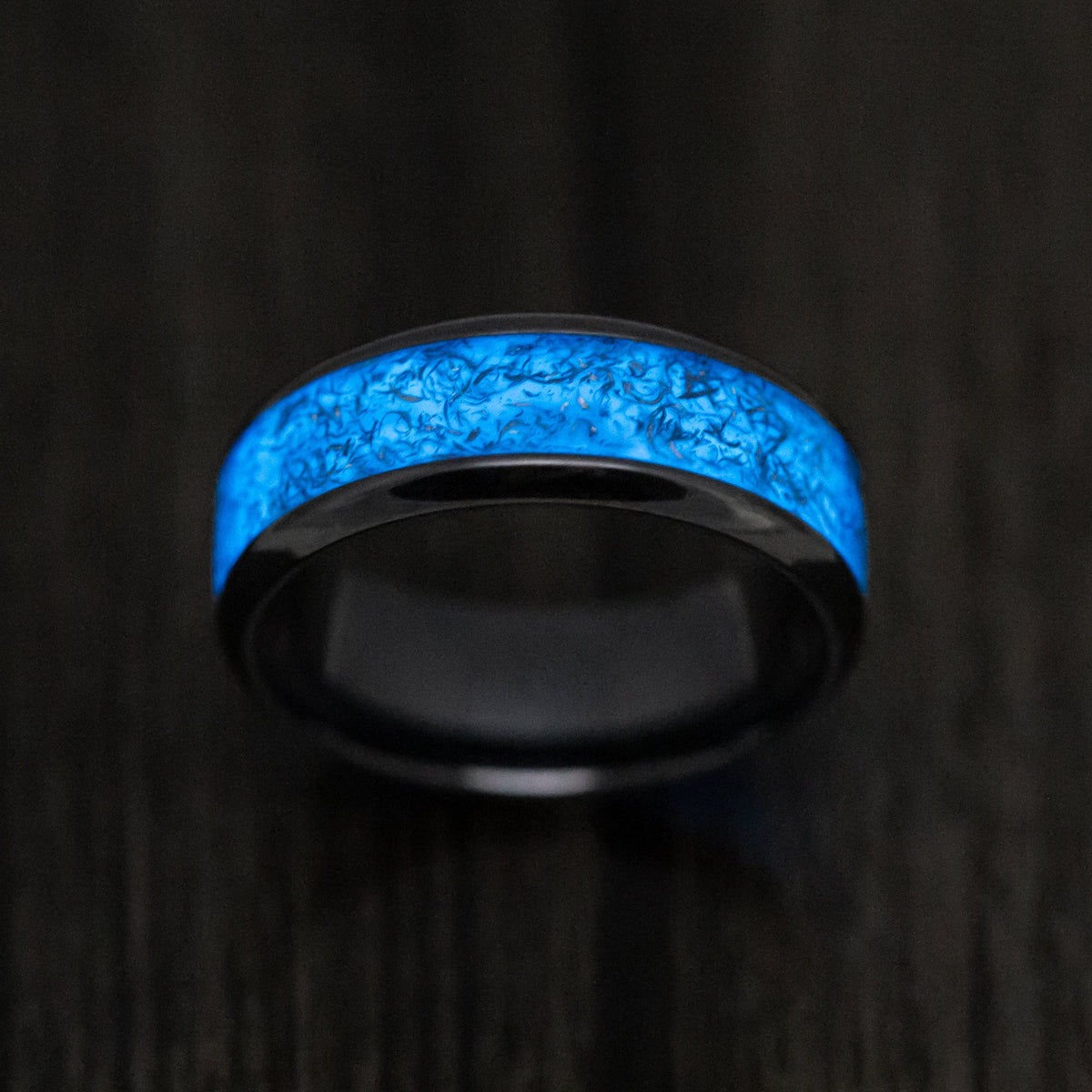 Resolute VI - Black Titanium and Men's Wedding Ring with Glow Galaxy Inlay Inlays - view 3 - Nura Lab