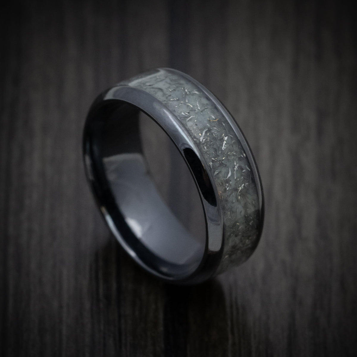 Resolute VI - Black Titanium and Men's Wedding Ring with Glow Galaxy Inlay Inlays - view 2 - Nura Lab